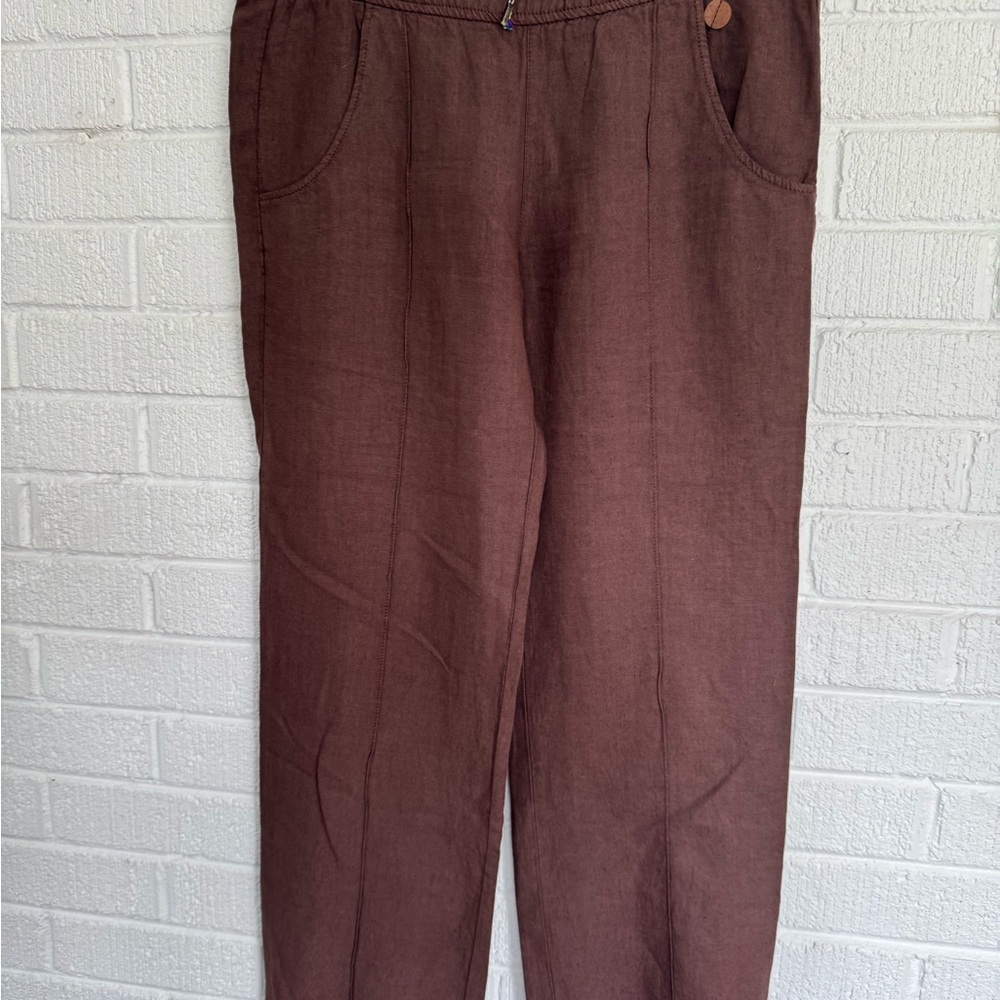Boss Brown Linen Cotton Pants with Relaxed Fit - Picture 3 of 15